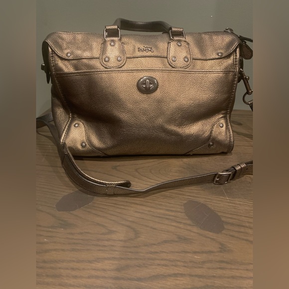 Dark Gold Coach Leather Bronze Satchel Purse
13" (L) x 9.5" (H) x 7" (W) - Picture 6 of 14